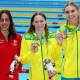 GOLD EFFORT: Jasmine Greenwood (centre) with other medalists, Canada's Aurelie Rivard (left) and fellow Aussie Keira Stephens (right). Picture: Getty Images