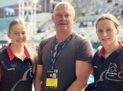 STARS OF THE WATER: Talika Irvine (Left), Coach Stephen Alderman (Centre), and Jasmine Greenwood (Right). Picture: Supplied. 