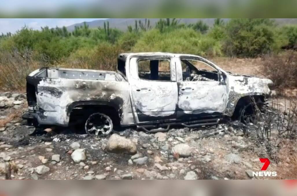 A burnt-out ute found in the search for the missing brothers. (AAP Image/Supplied 7 news) 