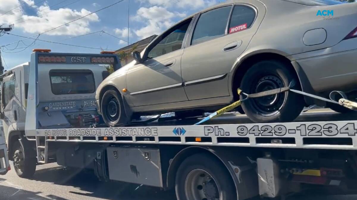 Car belonging to a 48-year-old accused of doing a burnout in front of police is towed from Noble Park, Melbourne. Picture supplied