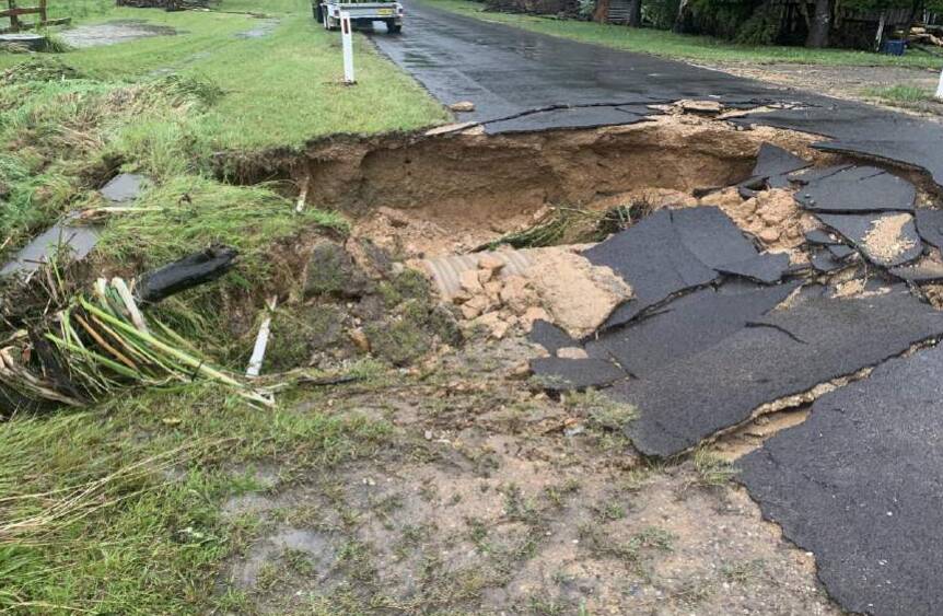 Culverts were exposed and earth fell away into Mogo Creek in the December 2021 floods. Picture via Eurobodalla Shire Council