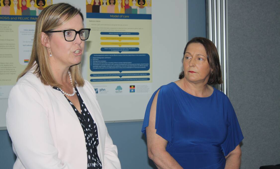 South Eastern NSW Primary Health Network CEO Prue Buist, addresses the opening on Tuesday, September 19, while Federal Member for Gilmore, Fiona Phillips, watches on. Picture by Glenn Ellard.