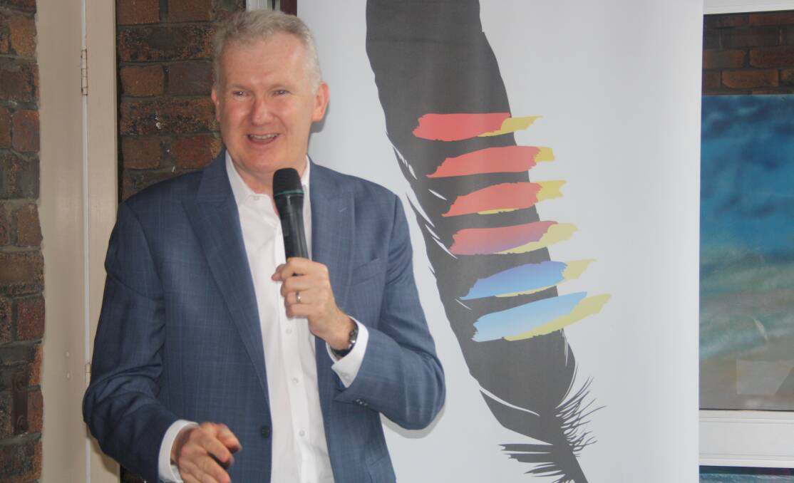 Arts Minister Tony Burke talks about the Broken Obelisk and the program that saw it moved from the National Gallery to Nowra. Picture by Glenn Ellard.