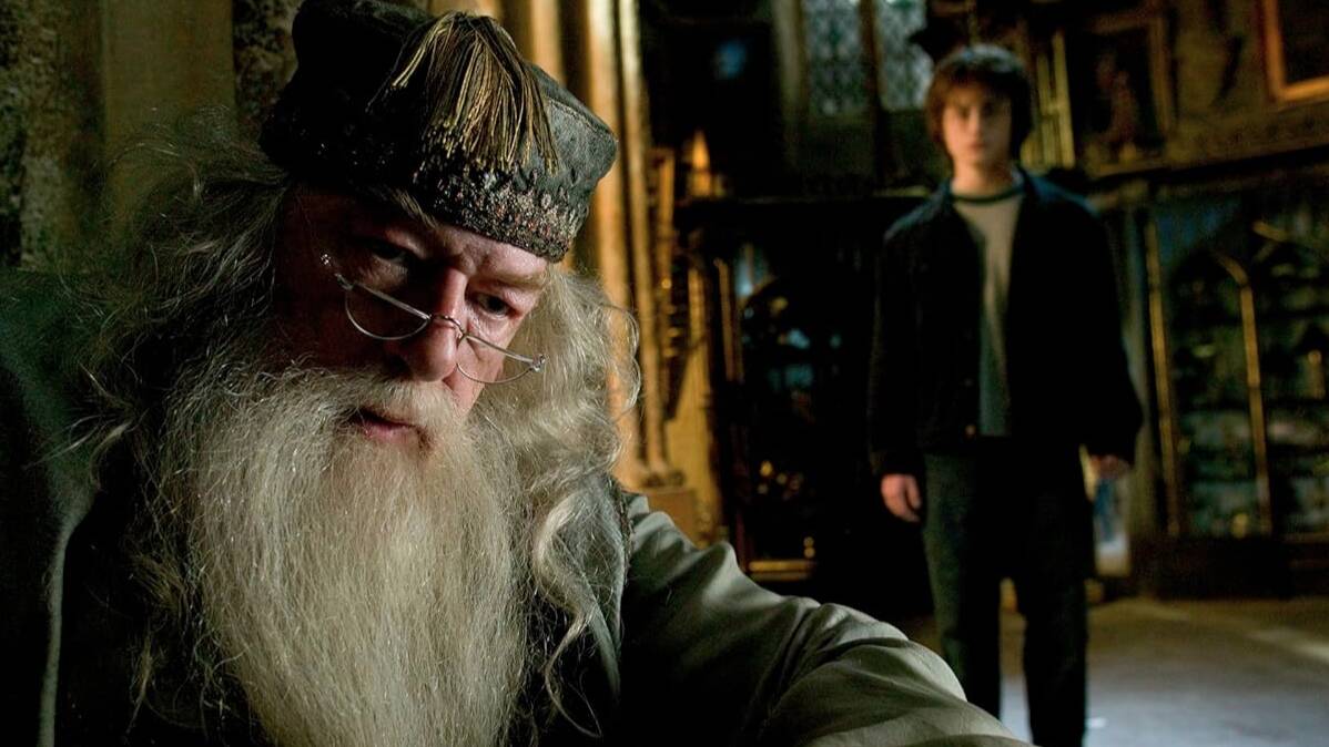 Sir Michael Gambon as Albus Dumbledore in Harry Potter and the Goblet of Fire (2005), with Daniel Radcliffe. Picture by Warner Bros. Entertainment/IMDB