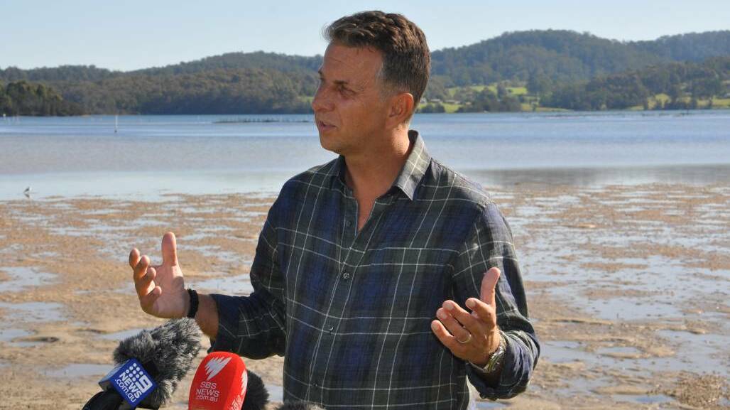 Andrew Constance in Narooma on Tuesday confirming he would run for Liberal preselection in Eden-Monaro. Less than 24 hours later he withdraw that pledge. Photo: Claudia Ferguson