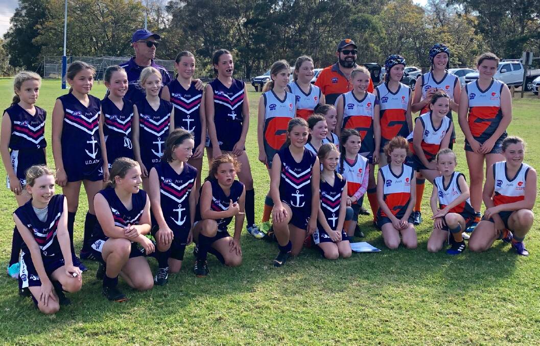 First game: The Dockers Girls Under 13 side put in a great debut performance against a bigger and more experienced Nowra Giants side.