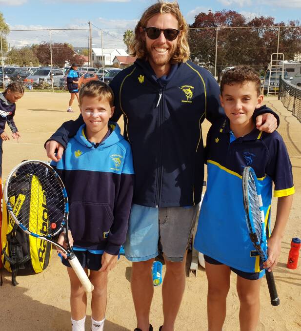 Top efforts: Thomas and William Hatcher-Nee, playing for the PSSA South Coast team, with team coach and Milton School teacher Joel Irwin at Inverell.
