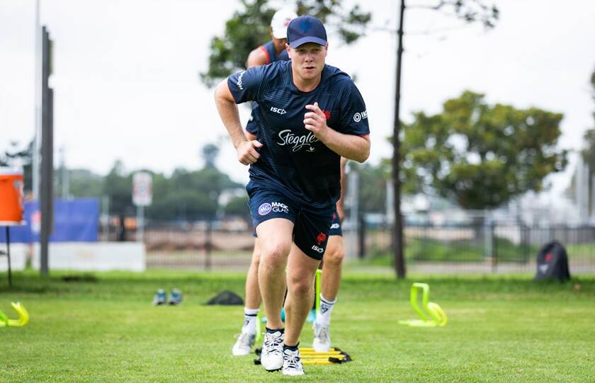 Drew Hutchison trains with the Sydney Roosters during the pre-season. Photo: ROOSTERS MEDIA