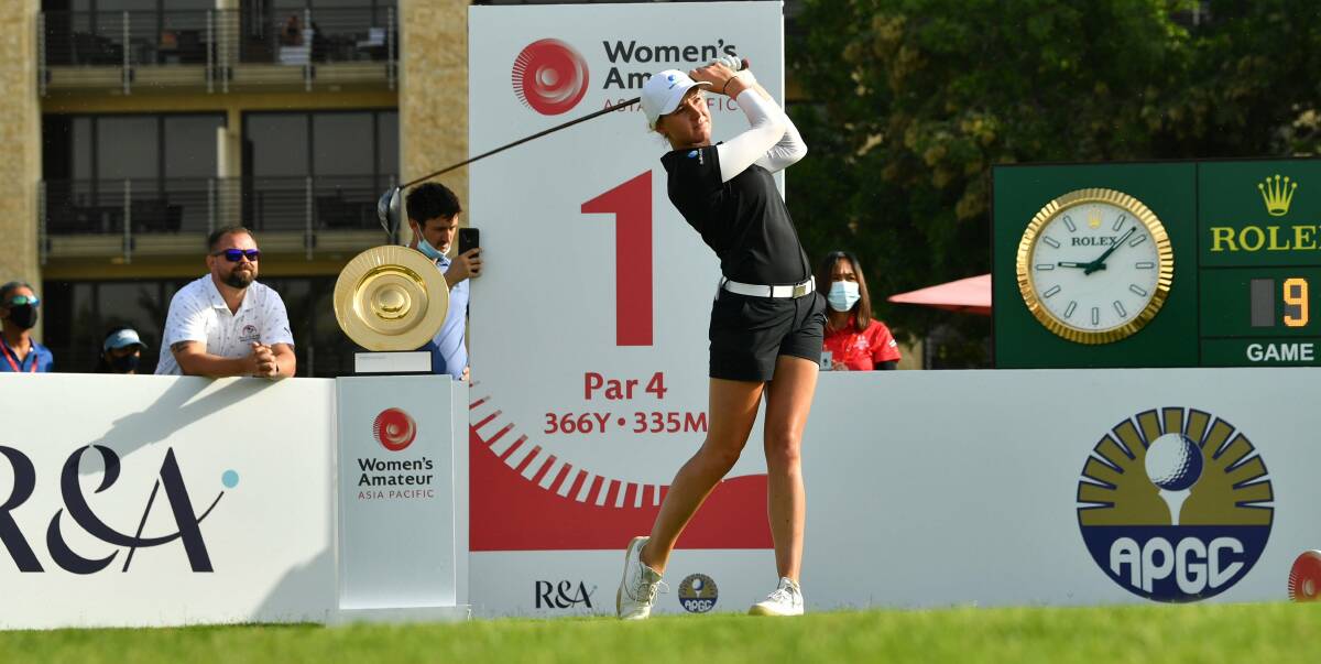 Milton's Kelsey Bennett tees off at the Abu Dhabi Golf Club course on Saturday. Photo: Paul Lakatis | The R and A