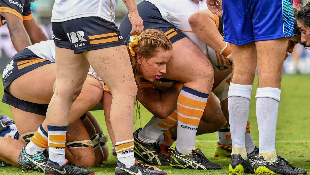 Grace Sullivan packs down in a scrum during the Super W season. Photo: Brumbies Rugby