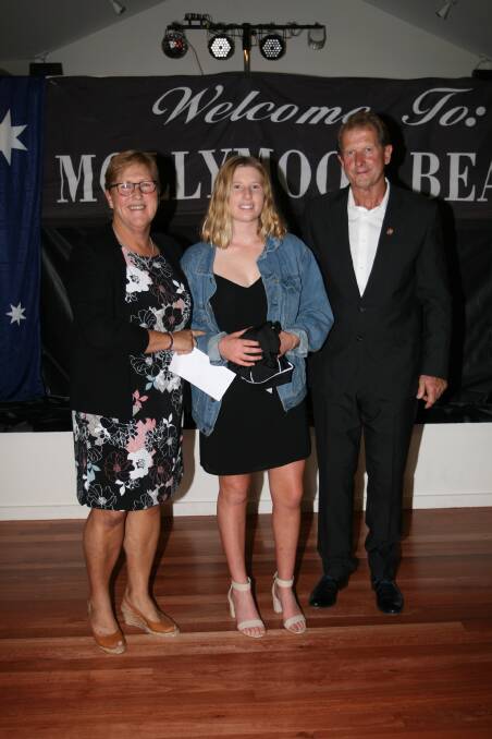 Junior Female Lifesaver of the year, Chloe Scott with Annette Chapman and Rodney Austin