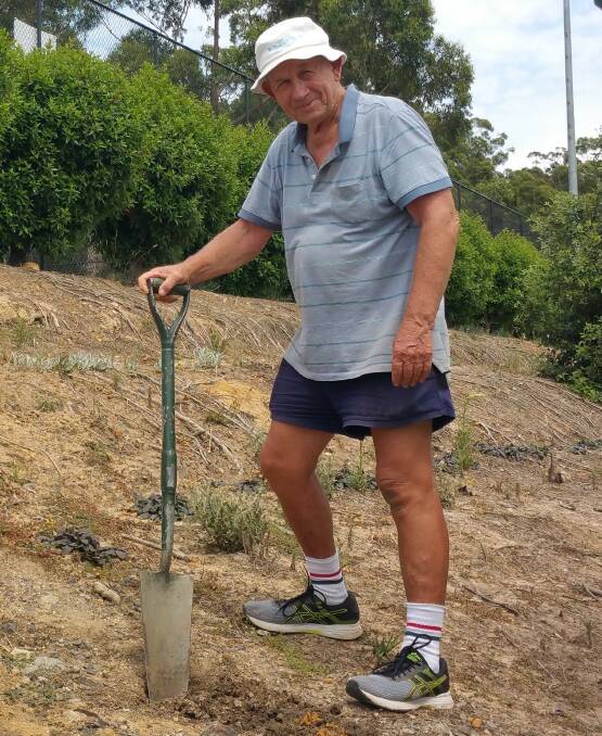 As per usual: Per Gunn attending to the garden behind court 8 at the Ulladulla tennis centre. Per has spent a lot of time improving the grounds around the centre.