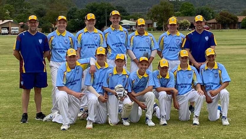 Adam Mackrell (back right) with his under 14s Greater Southern Marlins last season. Photo: Supplied