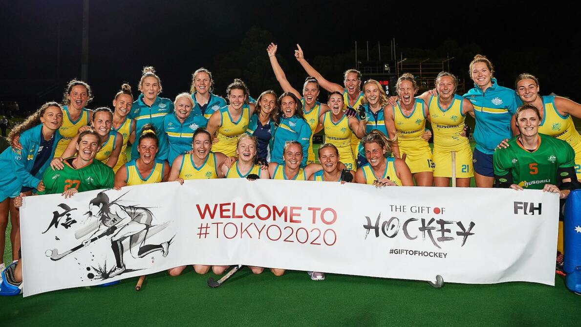 The Hockeyroos after their series win against Russia. Photo: HA