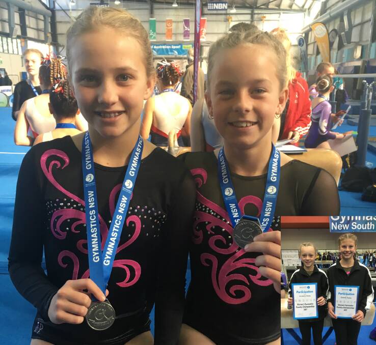BIG FUTURES: Ulladulla Gymnastic Club's Tegan Ricketts and Brodie McCluskey with their medals. Inset: Annabelle Healey and Charlotte Dedden.