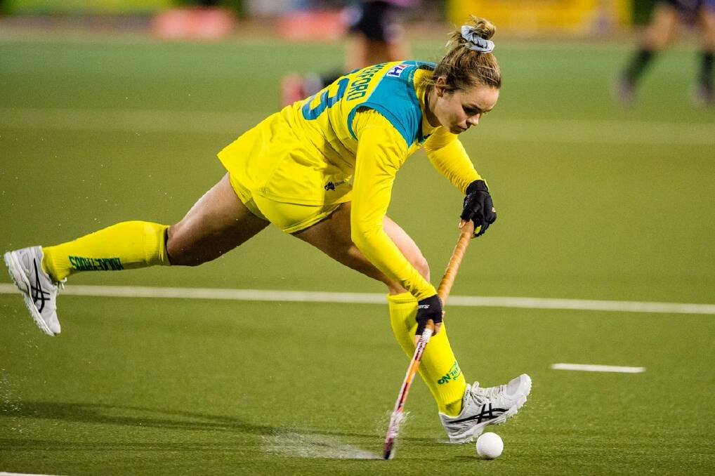 Ulladulla's Kalindi Commerford in action for the Hockeyroos. Photo: photosportnz