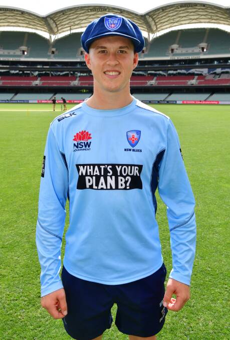 Matthew Gilkes after being presented his baggy blue cap, prior to his Sheffield Shield debut. Photo: CNSW