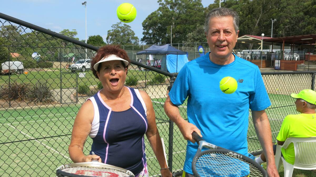 Ready to go: Pauline Mcilveen and her brother Peter Corfield showing off their racquet and ball skills during the seniors tournament.