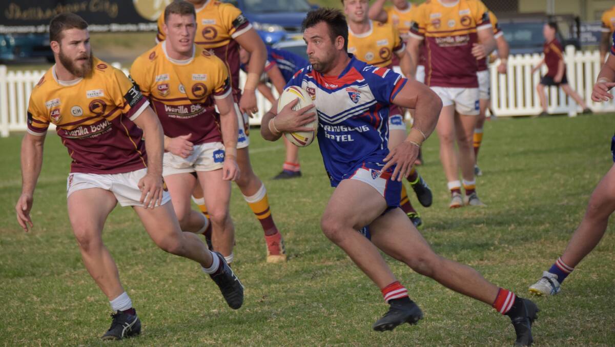 Gerringong's Nathan Ford makes a run against Shellharbour during last season's corresponding clash at Ron Costello Oval. Photo: Courtney Ward