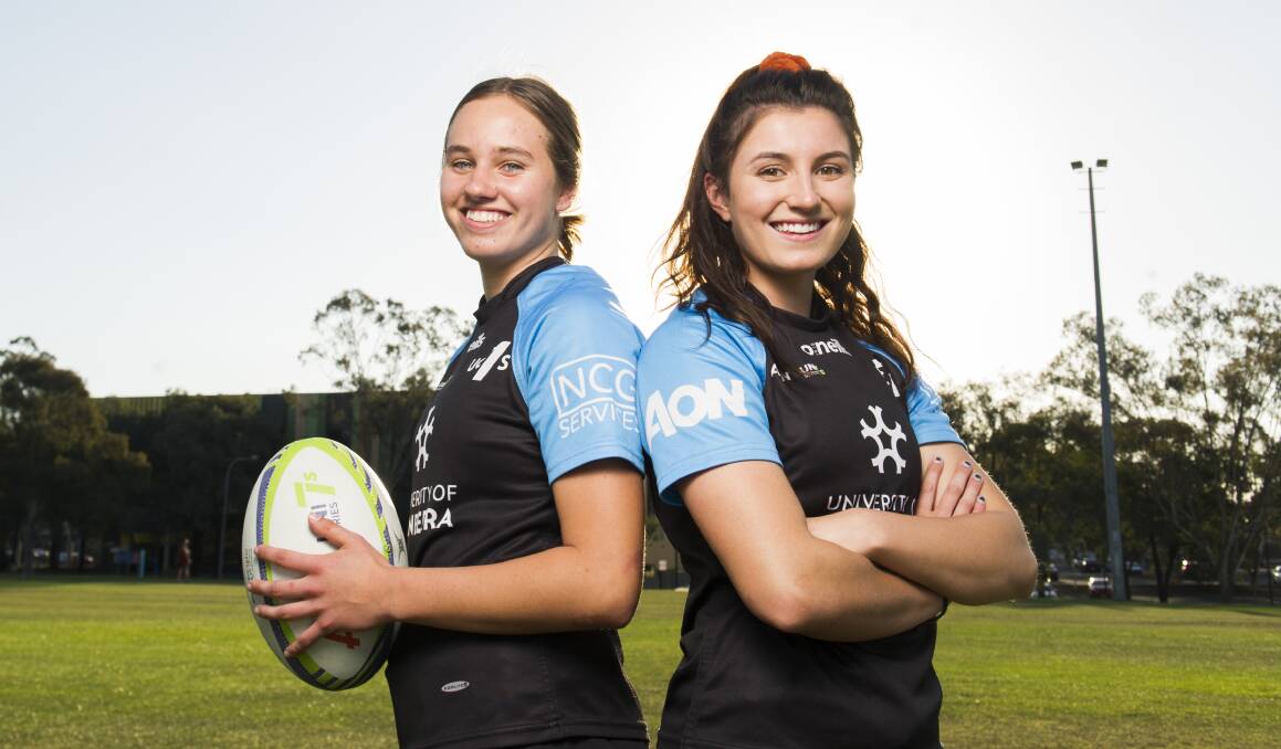 University of Canberra's Aroha Spillane and Lily Murdoch. Photo: Dion Georgopoulos