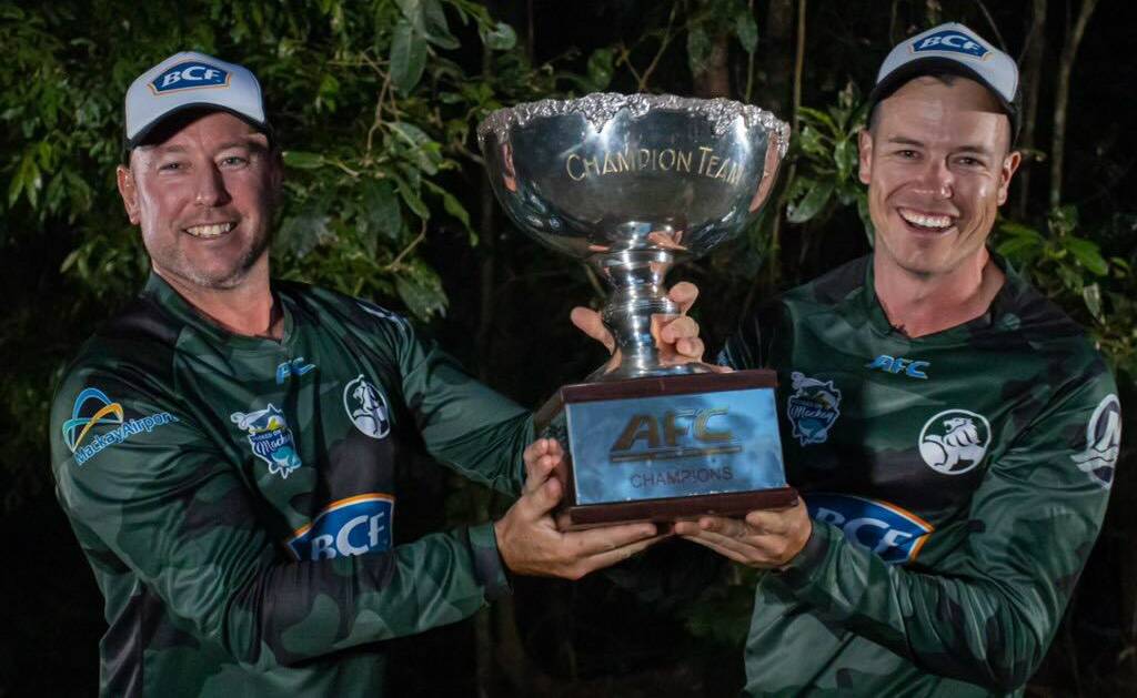 Mark Healey and Liam Carruthers with their Australian Fishing Championships XVI trophy. Photo: Adam Royter