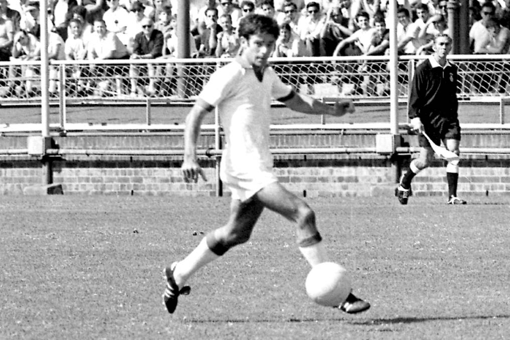 Australian soccer legend: Johnny Warren, pictured during a club match playing for St George at Wentworth Park in March, 1970. Photo: ADRIAN SHORT 
