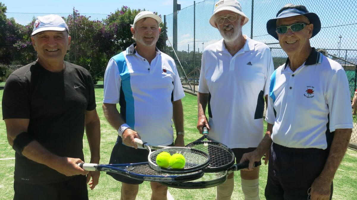 Fab four: Peter Sheridan, Phil Bryant, Col Armstrong and Gary Potter get ready for battle during the annual seniors tournament last weekend.