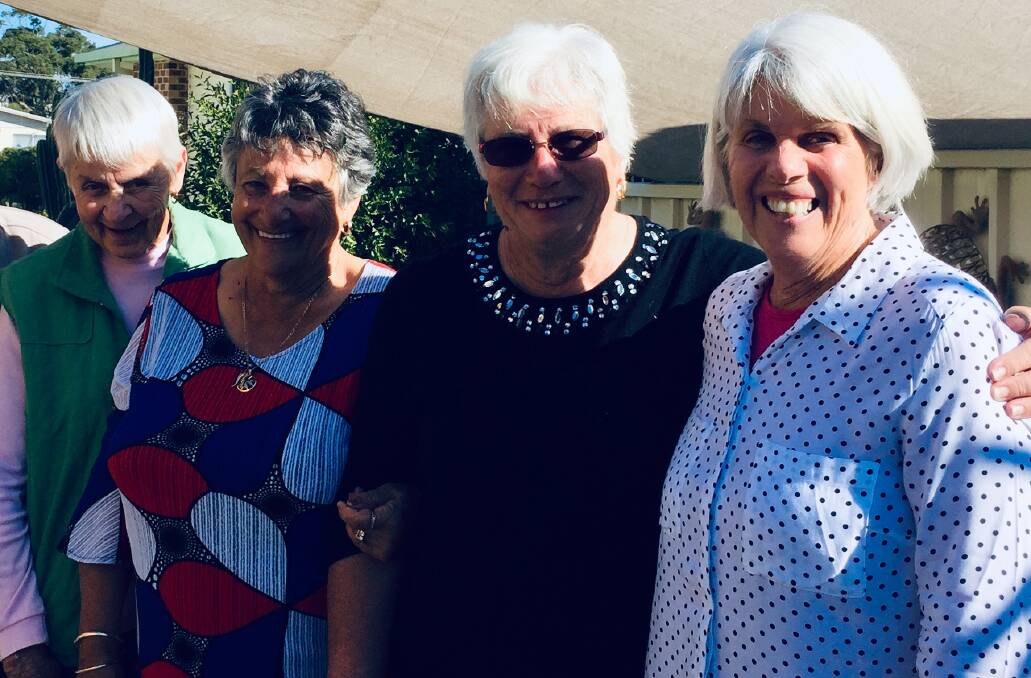 Party time: Gerri Miller, Frances Mazurek, Carol Monte and Jane Hawkins at the Milton Ulladulla Women's Bowling Club Garden Party.