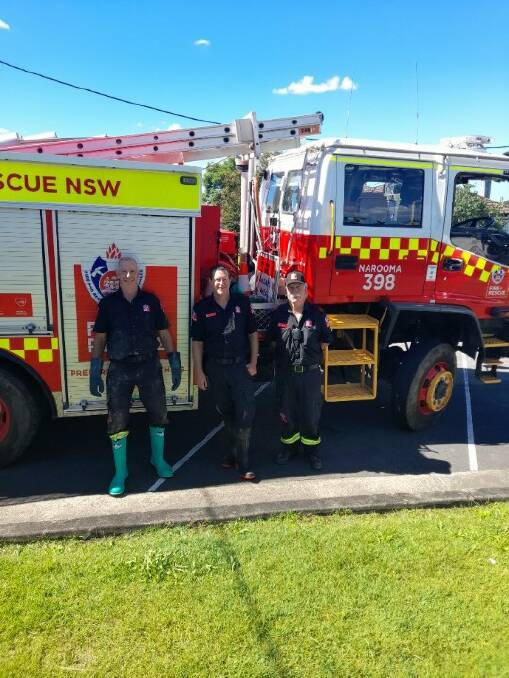 Narooma tanker 398, aka Fury, with firefighter Trevor Deadman, deputy captain Troy Gruene and Ek Bryan Merry departed on Wednesday to help at Taree.