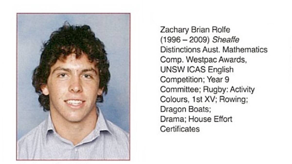 Zach Rolfe in his year 12 photograph at the Canberra Grammar School.