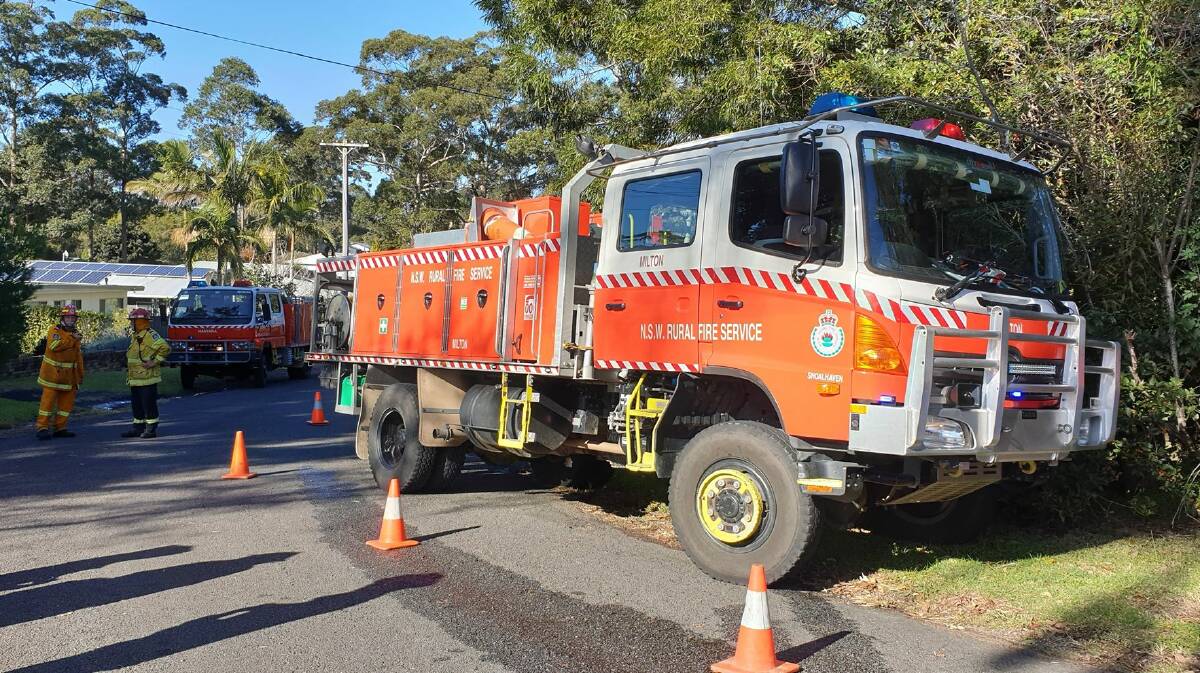 Crews attend the blaze in Wattle Street, Fishermans Paradise on Friday morning.