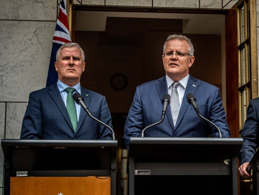 LEADERSHIP WOES: Michael McCormack and Scott Morrison can probably hear the revolving door creaking into motion. Photo: Karleen Minney 