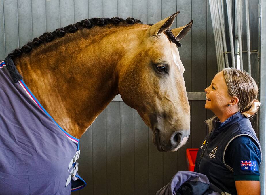 TEAM WORK: Shoalhaven Para-Equestrian rider Victoria Davies with her imported Lusistano stallion Celere, who was short listed for the Tokyo Paralympics. Photo: Victoria Davies