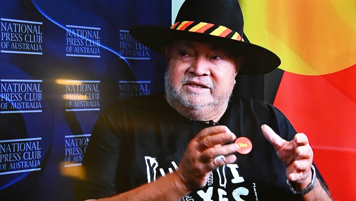 Labor senator and National Referendum Council co-chair Pat Dodson appears via video to address the National Press Club on Wednesday. Picture AAP