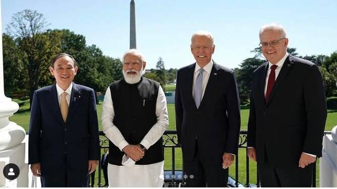 Japanese Prime Minister Fumio Kishida with Indian Prime Minister Narendra Modi, US President Joe Biden and Scott Morrison. Picture: Instagram