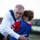 Scott Morrison accidentally crash-tackled under 8s football player during the 2022 election campaign. Picture: Eve Woodhouse