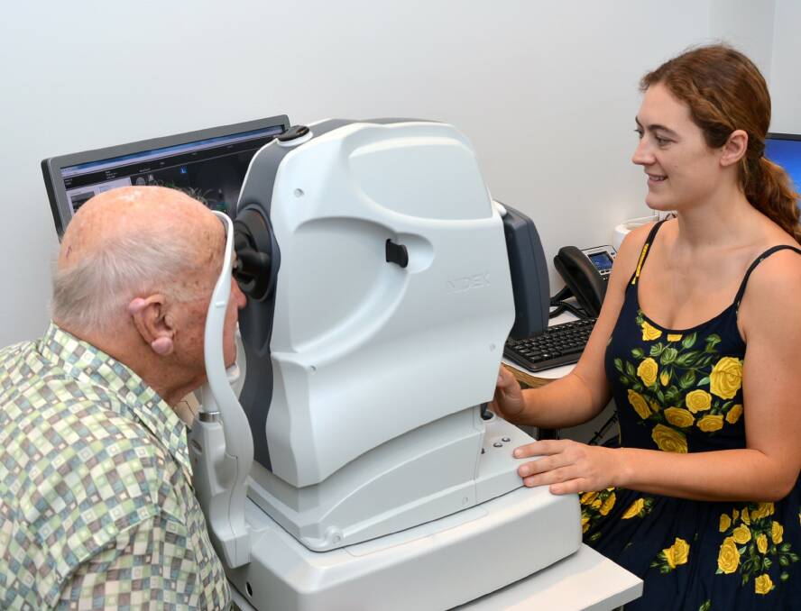 REGULAR CHECK UPS: Optometrist Alinta Southam-Rogers performs a specialised glaucoma test on a patient.