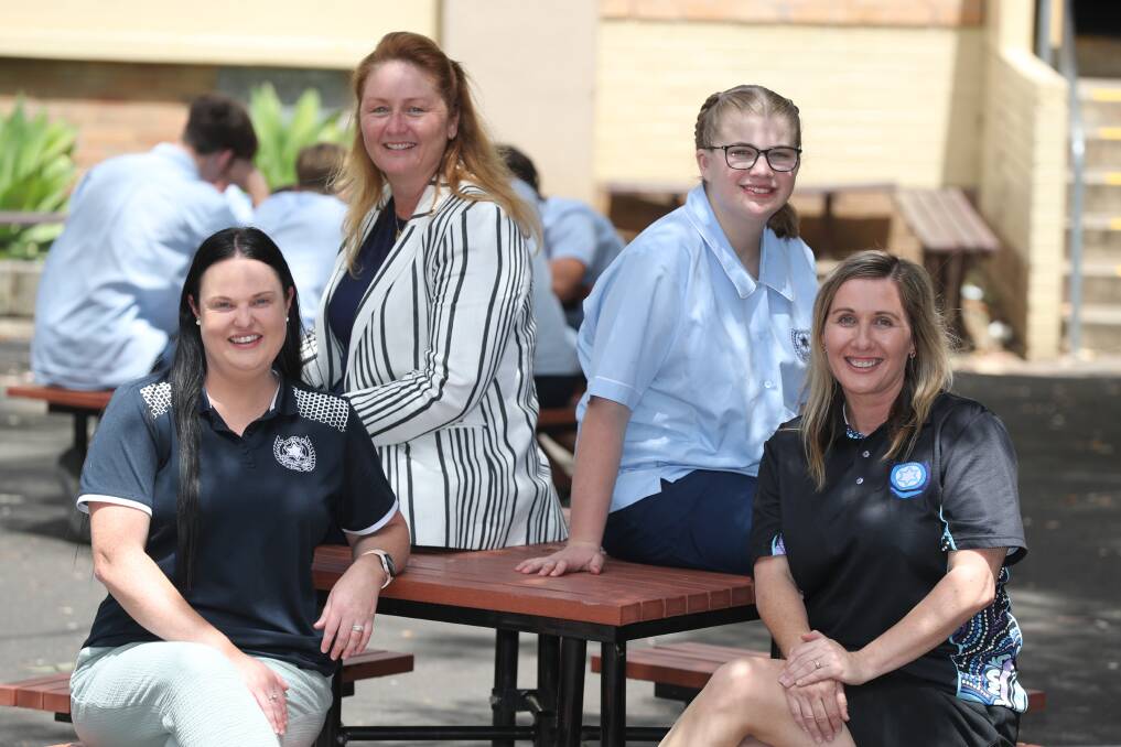 Illawarra Sports High School student learning support officer Skye Lenard, principal Kerrie Powell, student Tahlia Moran and administration support staffer Theresa Sirl.
Picture by Robert Peet