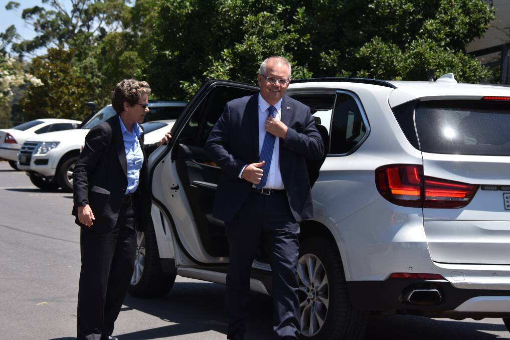 
Prime Minister Scott Morrison arriving in the Shoalhaven on Wednesday afternoon. 