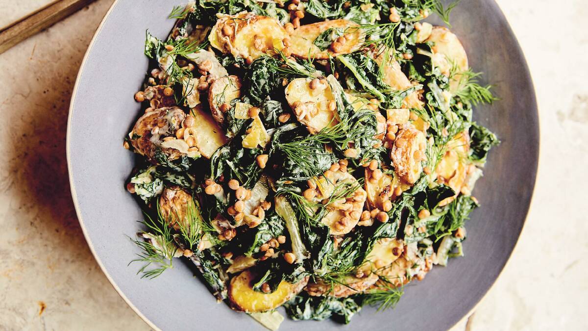 Tangy silverbeet and roast potato salad. Picture: Chris Middleto