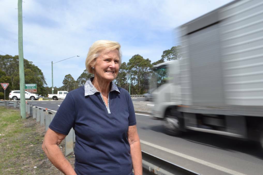Liz Tooley, an advocate for Jervis Bay Road intersection upgrades, at the intersection in 2018.