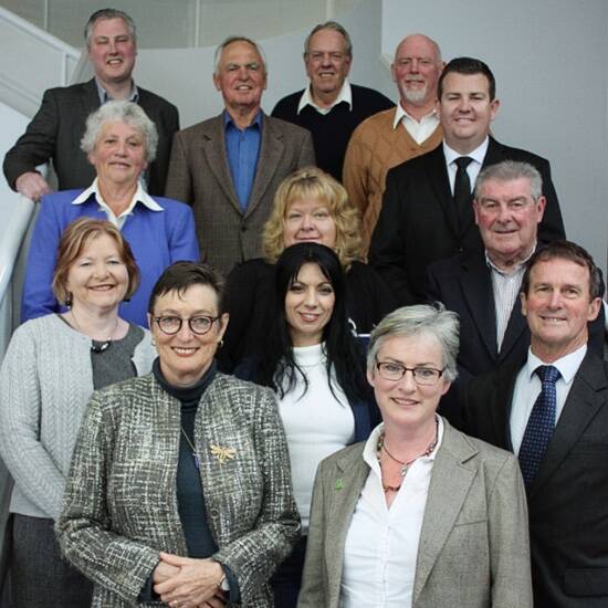 Shoalhaven City Councillors upon their election including Andrew Guile, Jo Gash, Annette Alldrick, Kaye Gartner, Bob Proudfoot, Patricia White, Nina Digiglio, Greg Watson, Amanda Findley, John Levett, Mitchell Pakes, John Wells and Mark Kitchener.