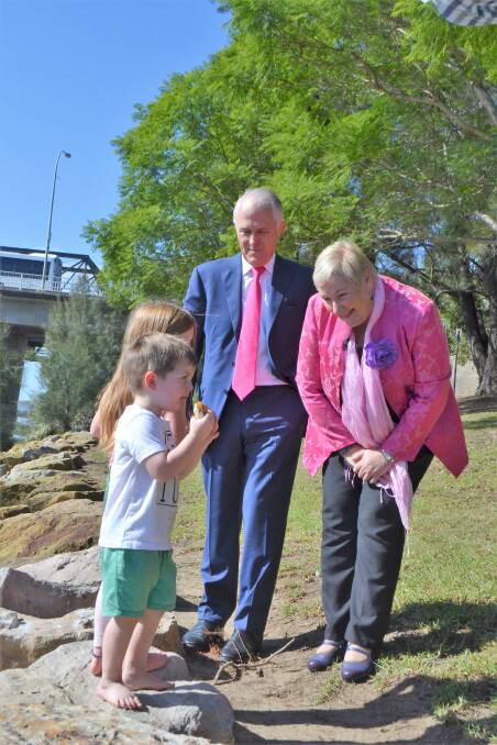 Gilmore MP Ann Sudmalis with Prime Minister Malcolm Turnbull last week presenting a key budget announcement last week at Nowra bridge.