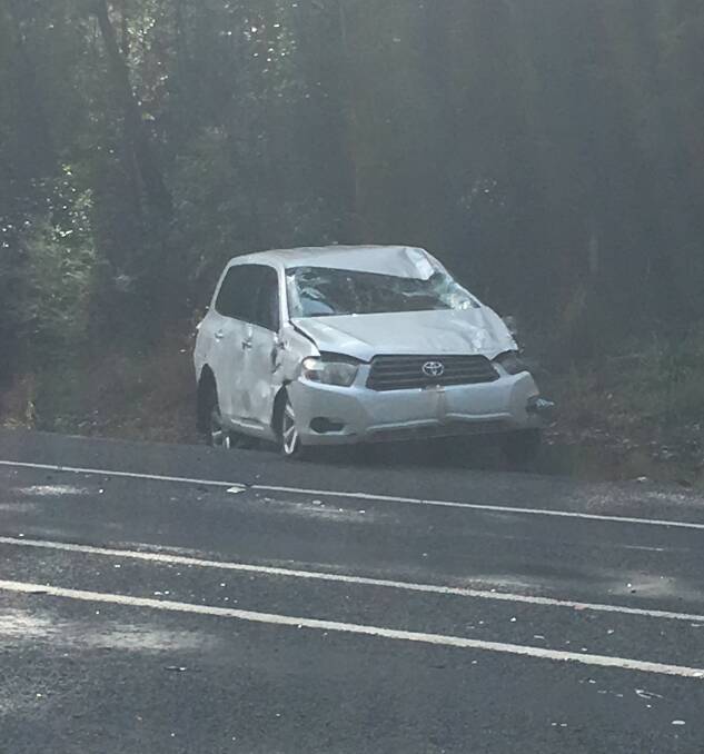 The car which rolled in the Princes Highway crash on Tuesday. Note the number plate has been photoshopped out of the picture.