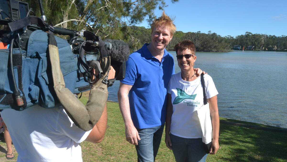 Sydney Weekender presenter Darren Coggan with Lake Conjola tour guide Melinda Loe.