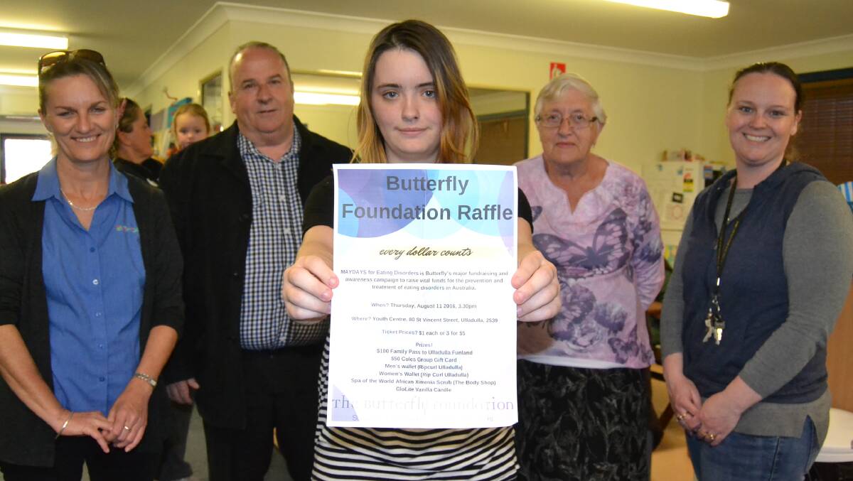 HUGE EFFORT: Kim Newnham, Eric Coulter, Maddie Pedder, Jean Pedder and Kelly Van Ovost were there to draw the Butterfly Foundation raffle which Maddie ran to raise money for the foundation that helped her through anorexia. 