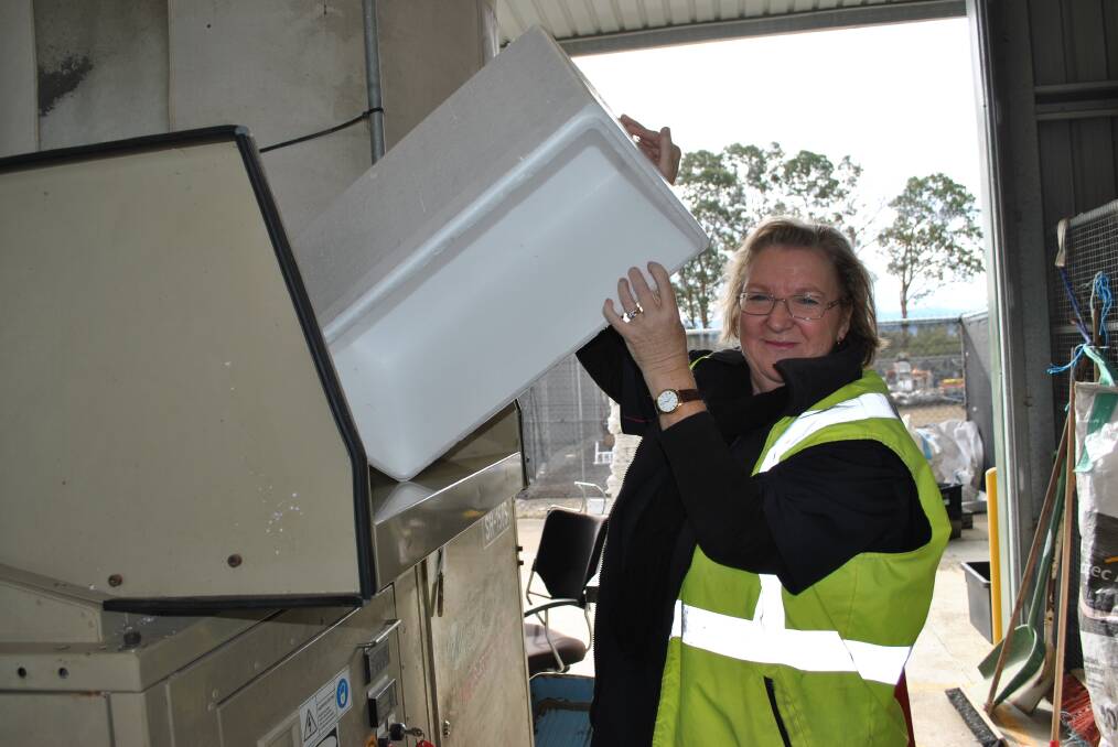 Shoalhaven City Council’s resource recovery project coordinator Fiona Schreurs recycling polystyrene. 