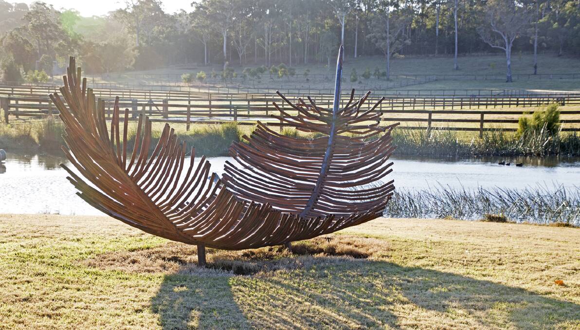 Willinga Park owner Terry Snow purchased this sculpture, a Feather by Tobias Bennett, from the 2017 Sculptures on Clyde event. It now features in the garden of Willinga Park. Photo: Ginette Snow