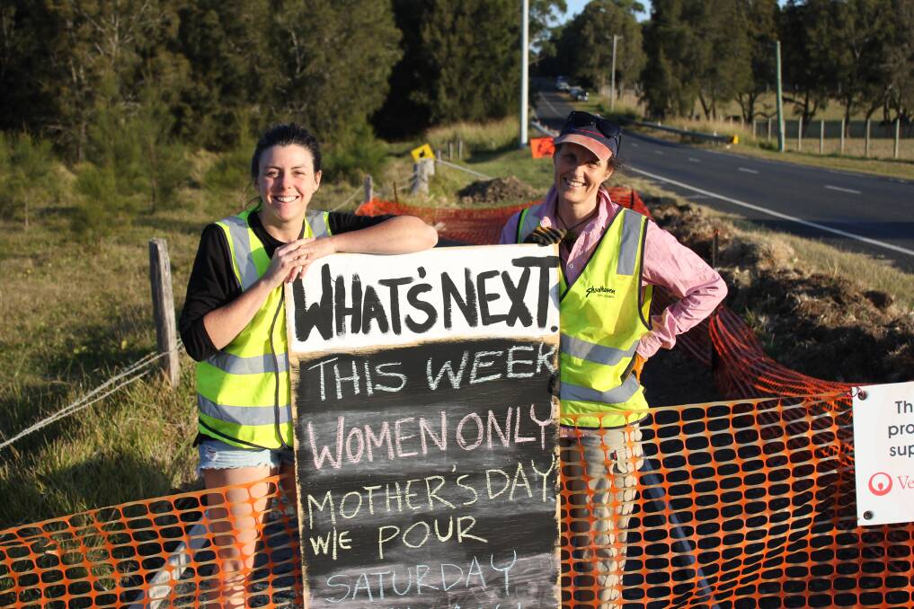 Organisers of the all-female concrete pour Carly McTavish and Claire Stephenson, as well as Luci Somers who couldn't make the photo, are encouraging all women to attend the Saturday event. Photo: Supplied. 