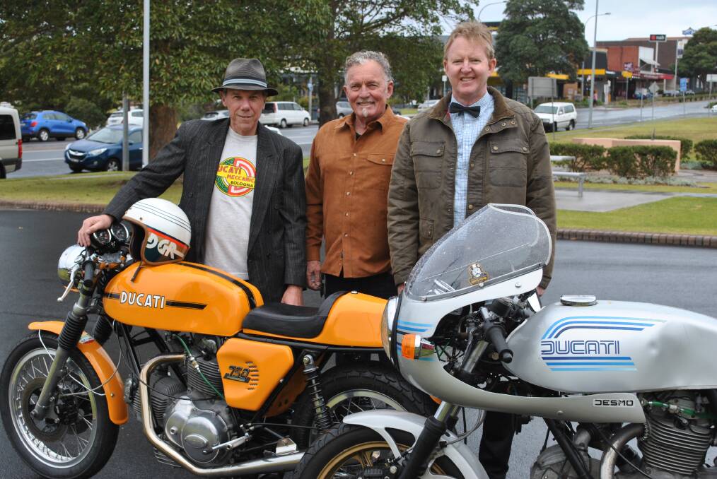 RIDE: Rob Beaver and Bill Frazer have already register for this year's Ulladulla Distinguished Gentleman's Ride, organised by Peter Purcy (centre). The ride will be held on September 30. Photo: Emily Barton. 